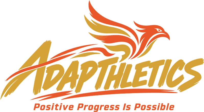 Adapthletics logo — a gold and orange phoenix over the program name and the tagline Positive Progress Is Possible